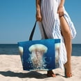 thumbnail image 2 of Japuie White Jellyfish Dansing in the Ocean Print Large Capacity Beach Travel Bag,Waterproof Beach Totes Bags for Women Men,Foldable Pool Bag with Zipper, 2 of 5