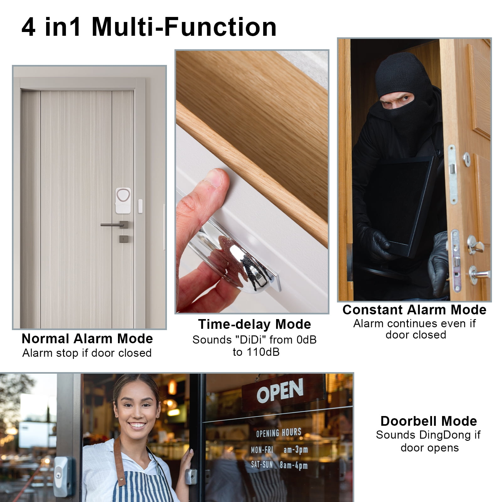NineLeaf Window Alarm Sensors,Sliding Door Alarms when Opened,Refrigerator Alarm,Door and Window Alarm,110dB Loud Alarm,Easy Installation,4 Alarm Modes,Suitable for Home, Office, Shop, Fridge, 5PK