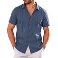 thumbnail image 4 of Mens Big & Tall Cuban Guayabera Shirt Casual Button Down Shirts Short Sleeve Summer Beach Shirts Size S-5XL Blue, 4 of 7