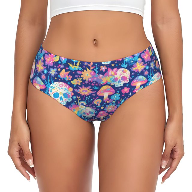 Fotbe mushroom Skull rainbow color Calzones Estampados para Mujer – Ropa Interior de Algodón, Cómoda, Suave y Elástica-4X-Large