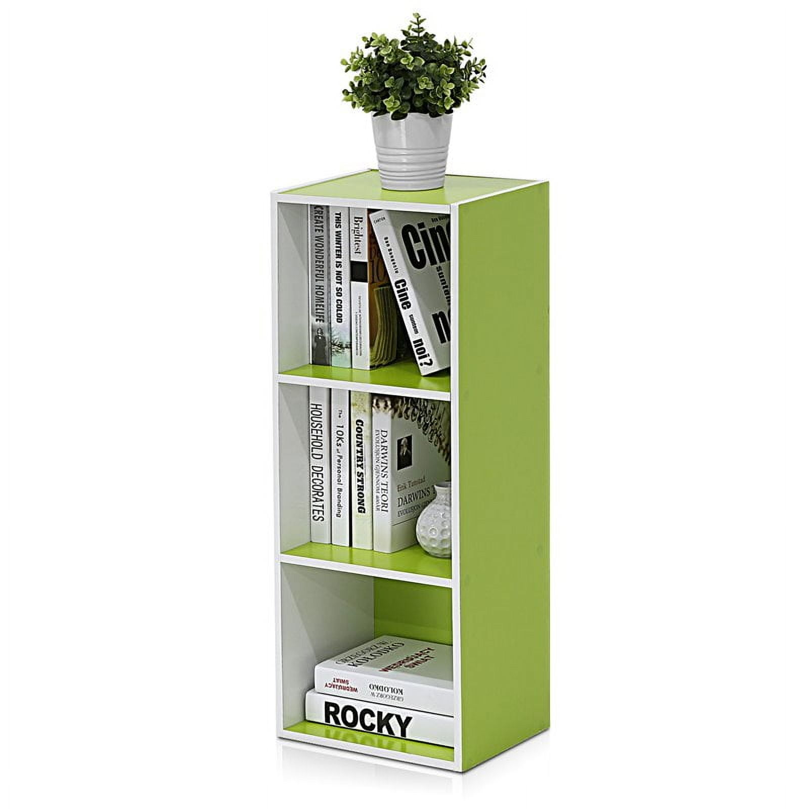 Furinno Luder 3Tier Open Shelf Bookshelf, Engineered Wood in White/Green  (图5)