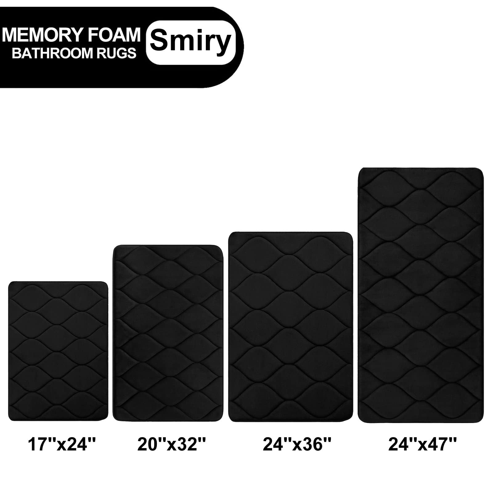 Smiry Memory Foam Bathroom Rugs, Ultra Soft & Non-Slip Bath Runner Mat, 24"x47", Black