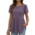 thumbnail image 2 of MOYIKO Women Basic T Shirts Casual Dressy Top Short Puff Sleeve Round Neck Summer Tops Deep Purple Babydoll Blouse Tee XXXL, 2 of 7