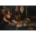 thumbnail image 3 of Flemish School 24x18 Black Modern Framed Museum Art Print Titled - Two Figures in a Kitchen Interior with a Fish Still Life (17th Century), 3 of 5