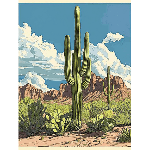 Desert Cactus Saguaro Canvas Print/Wall Art， Suitable for Living Room，Office， Dining Room， and Hallway Decoration.