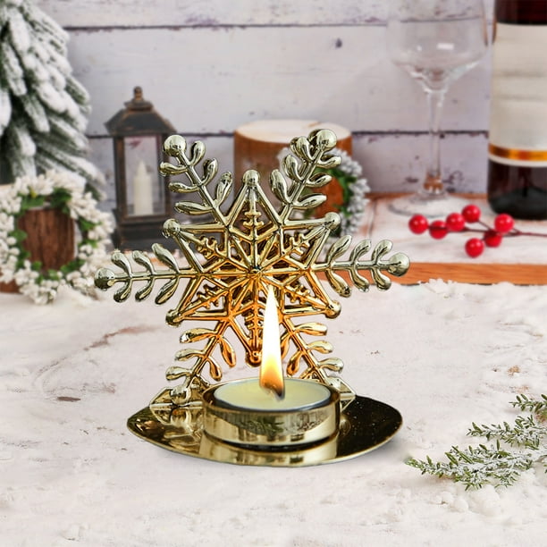 Candelabro Navideño, Escaparate, Adornos Dorados, Decoración Navideña de Hierro, Bandeja para Velas