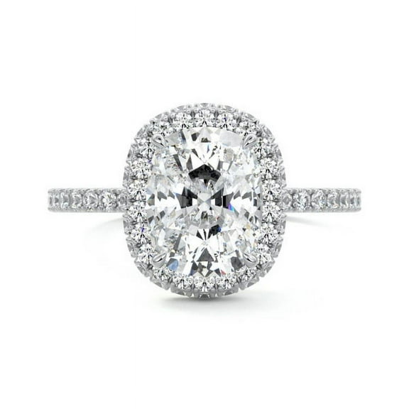 Bow Jewel 2.1 Ct Oval Cut Solitaire Diamond Ring for Her - 14K White Gold Plated Hidden Halo Engagement Jewelry - Wedding Proposal Ring