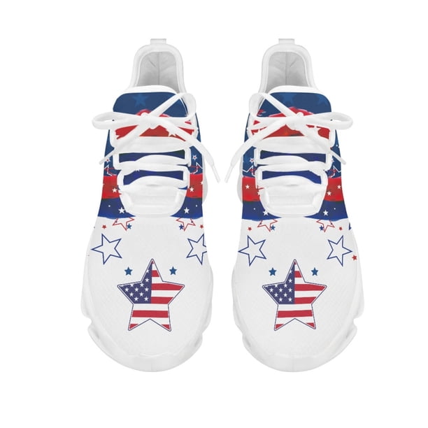 Zapatillas de running de verano para mujer con estampado de bandera estadounidense, ligeras, con cordones, de malla, para viajes al aire libre, con diseño artístico indígena