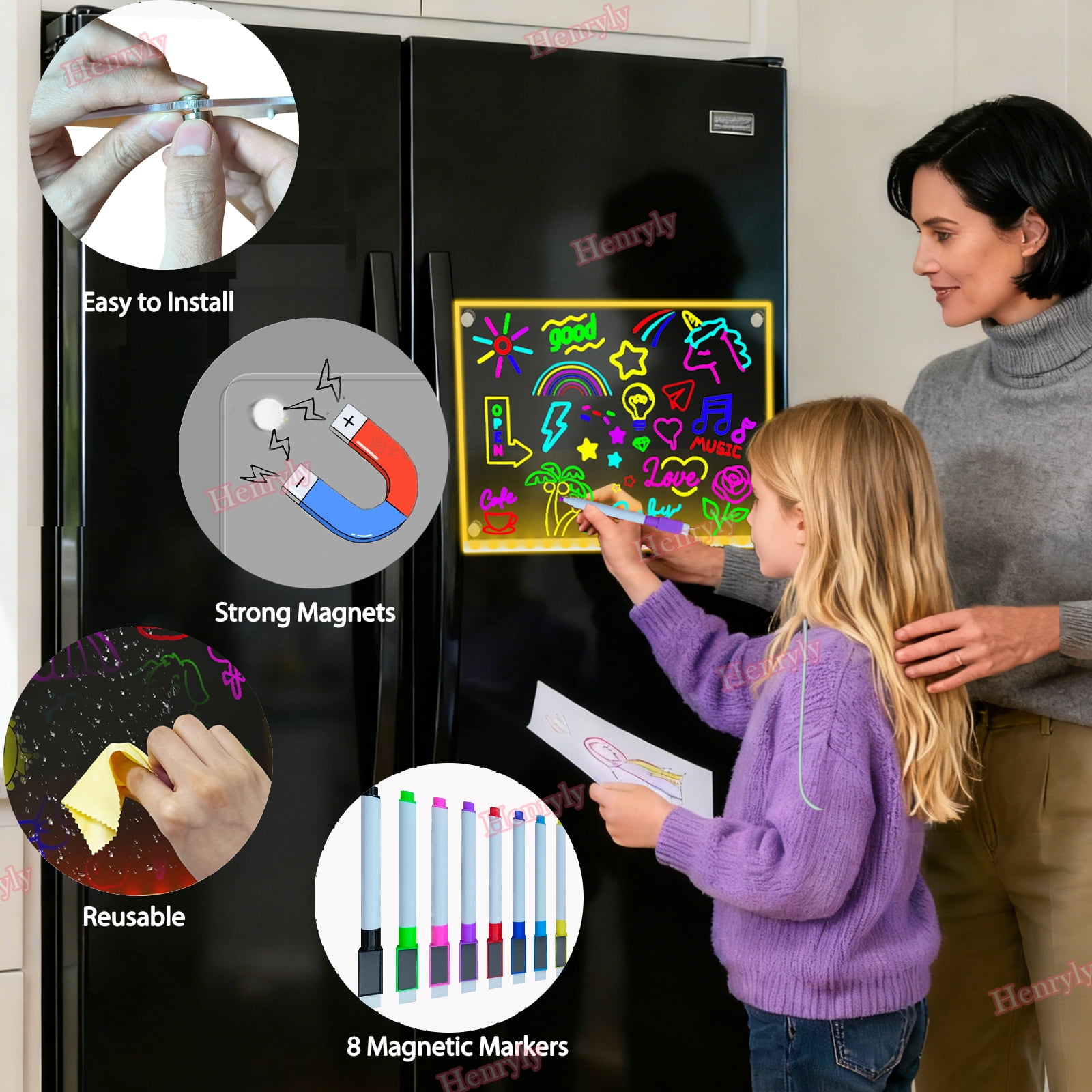 New Illuminated Magnetic Board for Wall for Magnets, Refrigerator, 11.8 X 7.9” Light Up LED Dry Erase Board with Dimmable, Clear Planning Whiteboard to Do List Menu Planner Board