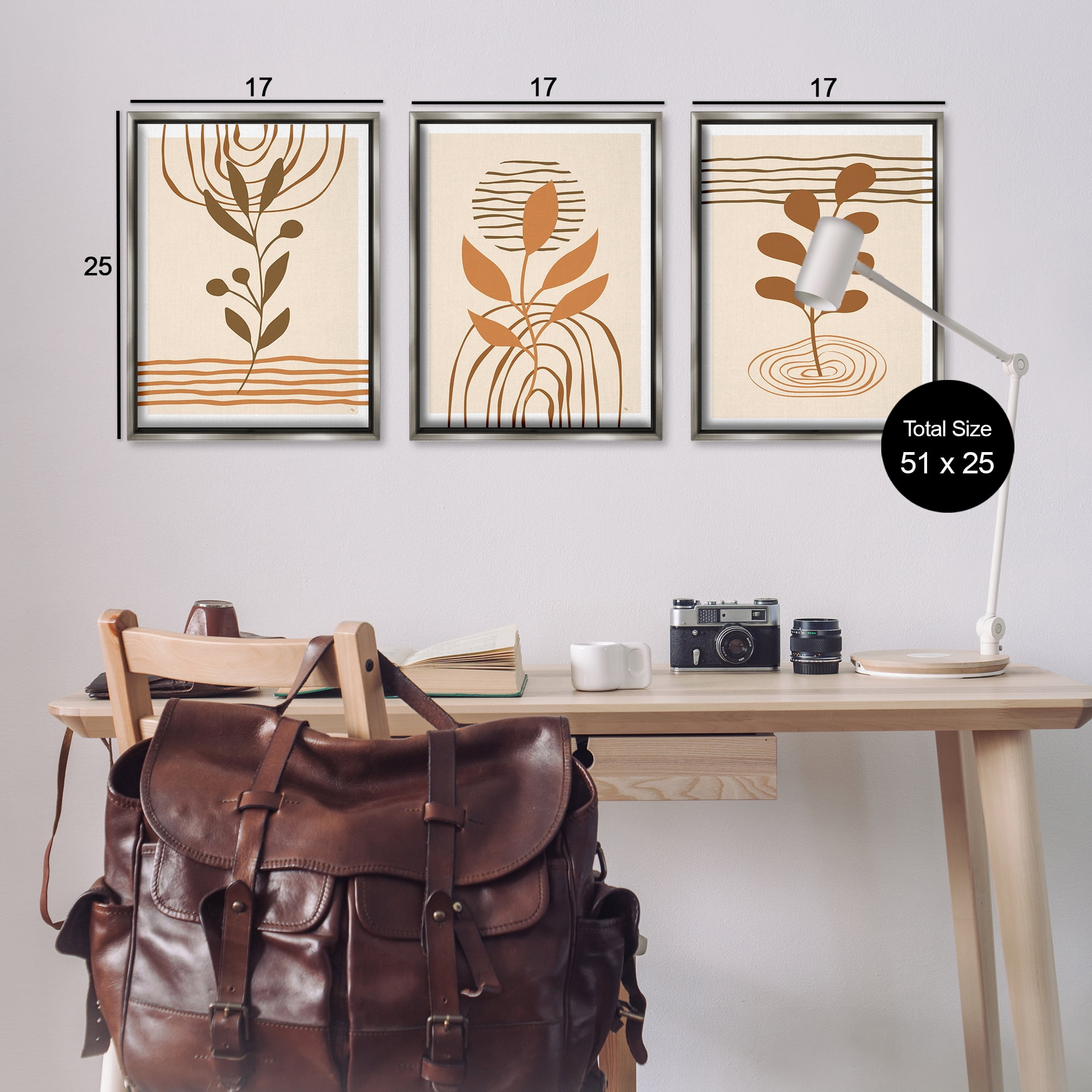 Stupell Industries Boho Sprigs & Line Patterns Plants & Flowers Painting Gray Floater Framed Canvas Art Print Wall Art, 17 x 25, Set of 3