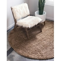 Rugs.com Solid Shag Collection Rug – 6 Ft Round Sandy Brown Shag Rug Perfect For Kitchens, Dining Rooms