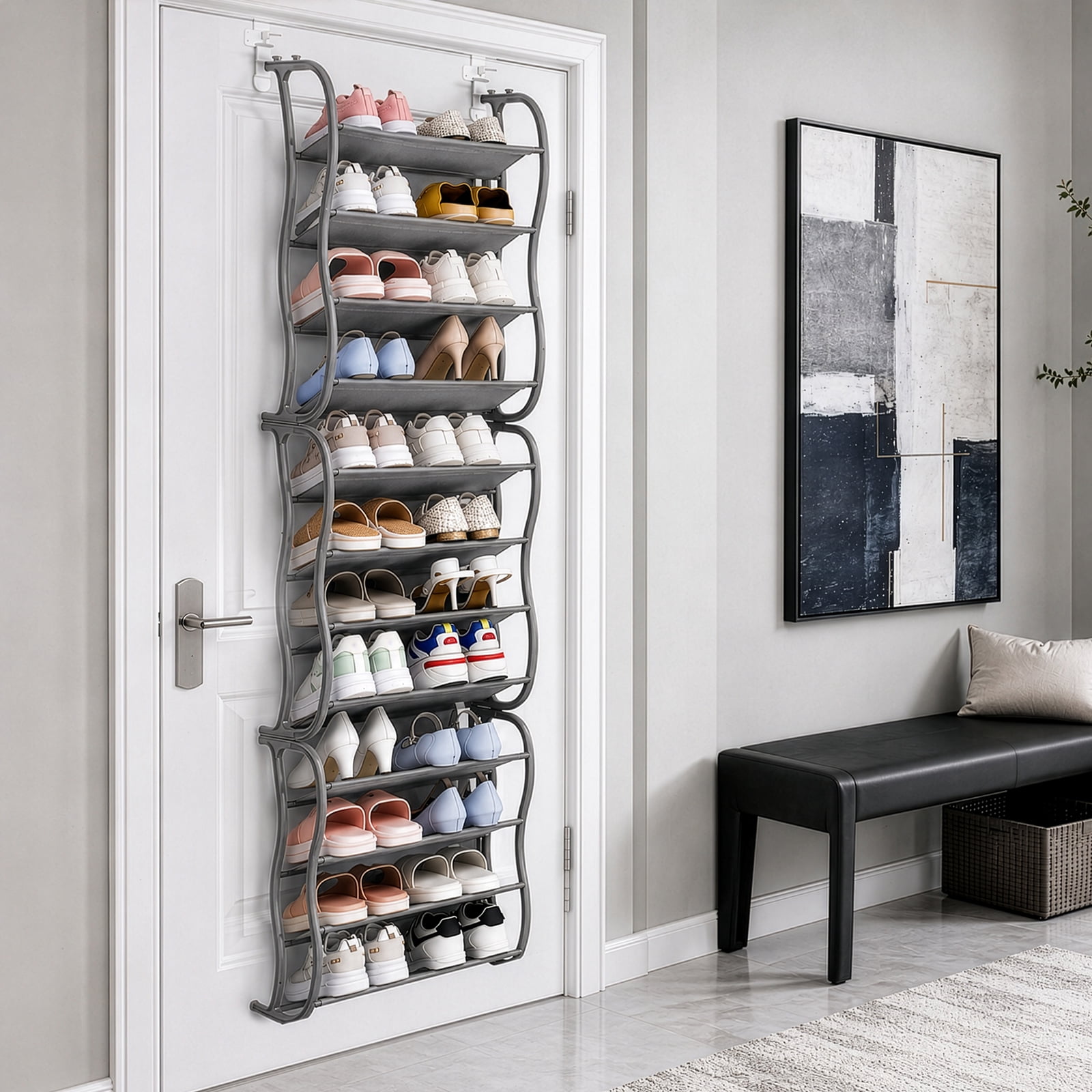 12-Tier Hanging Door Shoe Rack, Grey, 19.68 x 6.69 x 71.26 in