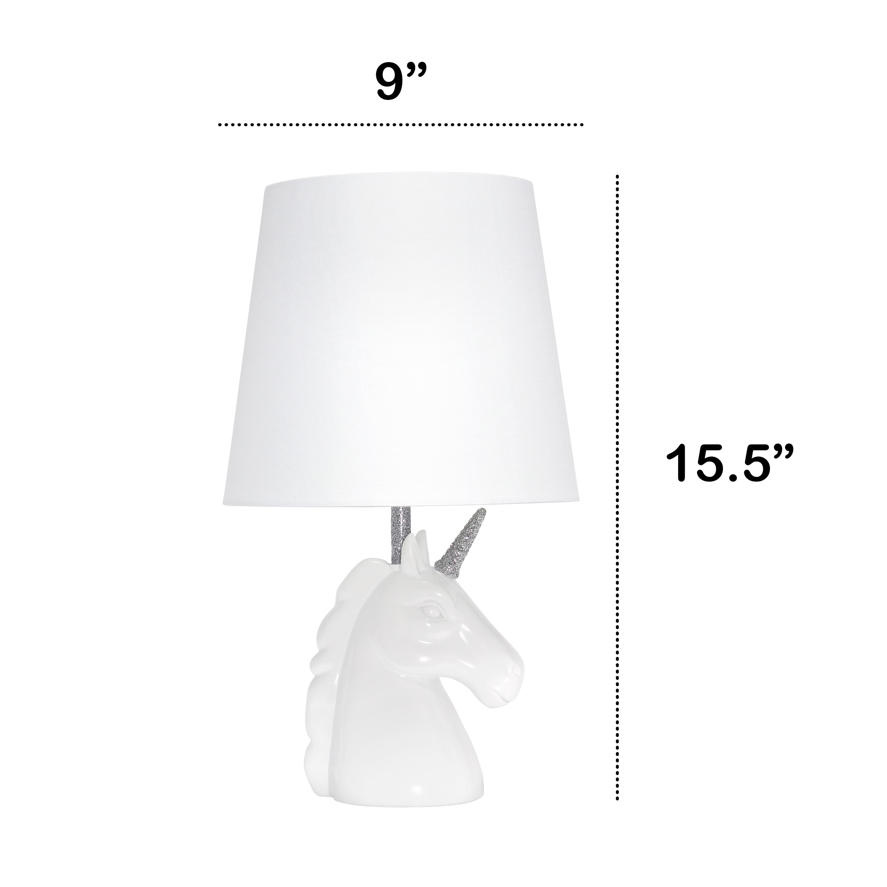 Creekwood Home 15.5" Enchanting Unicorn Dreams Table Lamp, White with Silver Glitter