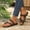 Brown, variant on Women's Metal Buckle Toe-Loop Flat Slide Sandals, Two-Strap Slip-On Casual Sandals Versatile for All Occasions Brown 5.5