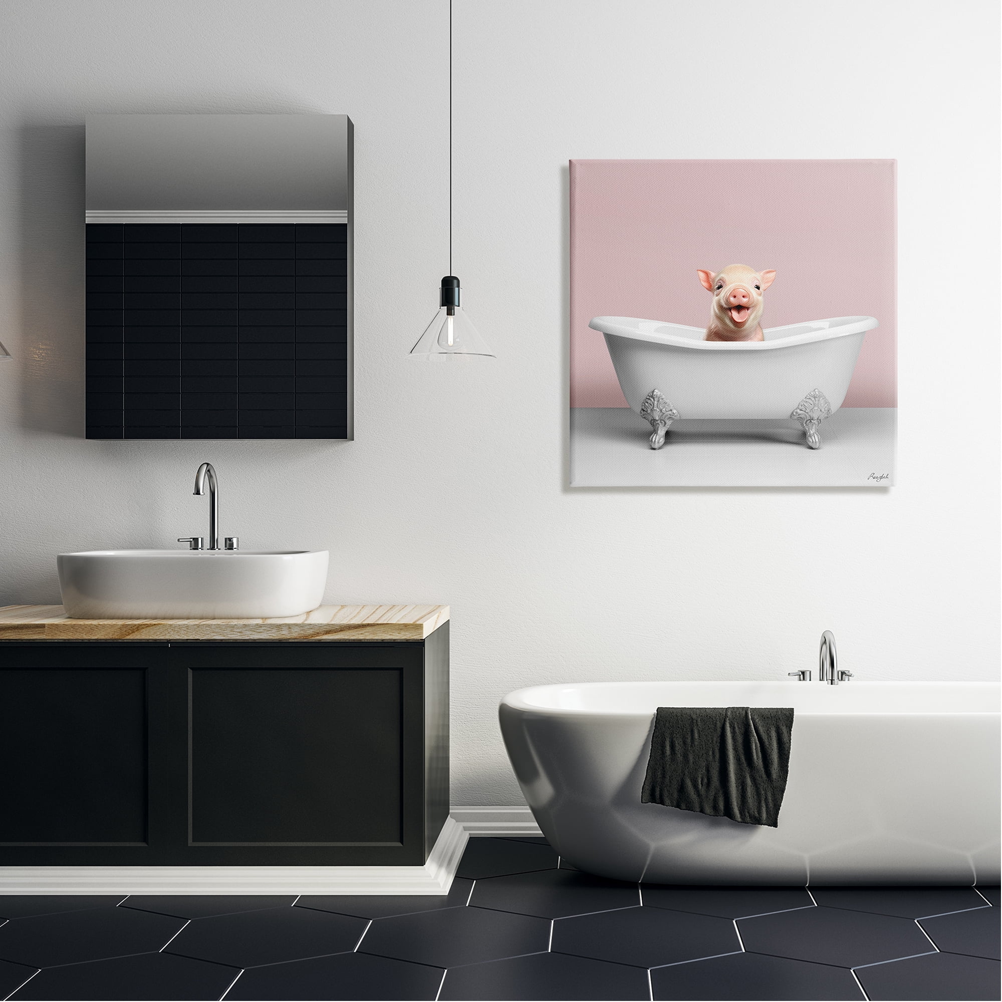 Stupell Industries Pastel Piglet in Bathtub Animals & Insects Painting Gallery Wrapped Canvas Art Print Wall Art, 30 x 30