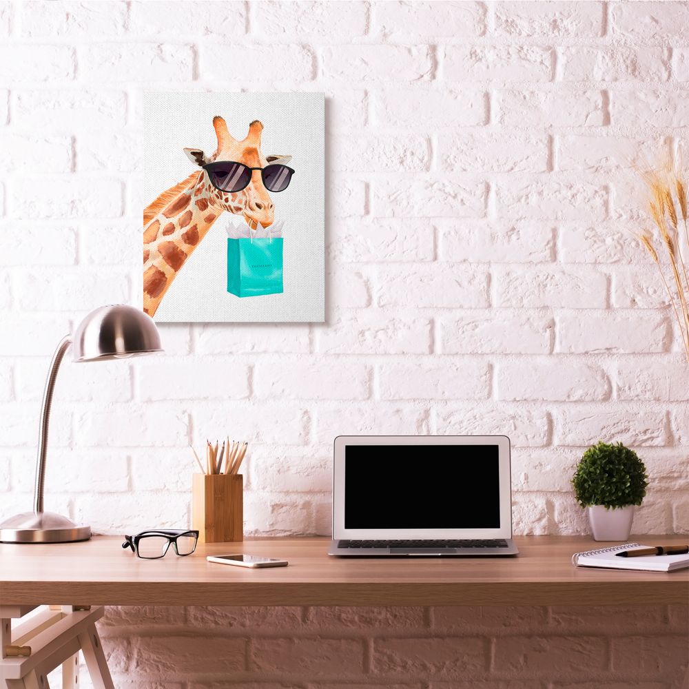Glam Fashion Giraffe Animal Blue Painting Oversized Stretched Canvas Wall Art by Ziwei Li