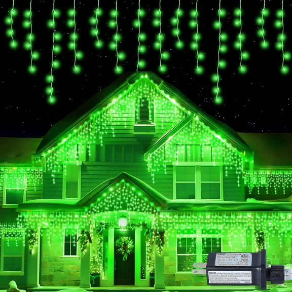 ThrottleT -300L LED Icicle Lights, Green Window Curtain Lights,8 Modes with 30V Plug in for Wedding, Party, Bedroom, Home, Garden, Outdoor, Indoor Wall,Christmas Decorations,Connectable