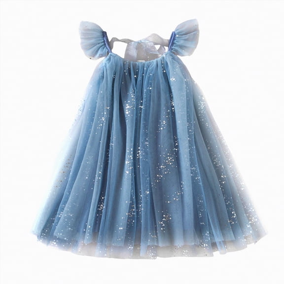 mgoYE Flower Girl Dress Baby Girls Christmas Tulle Tutu Dress Sleeveless Sequin Layered Dresses(Blue,3-4 Years)