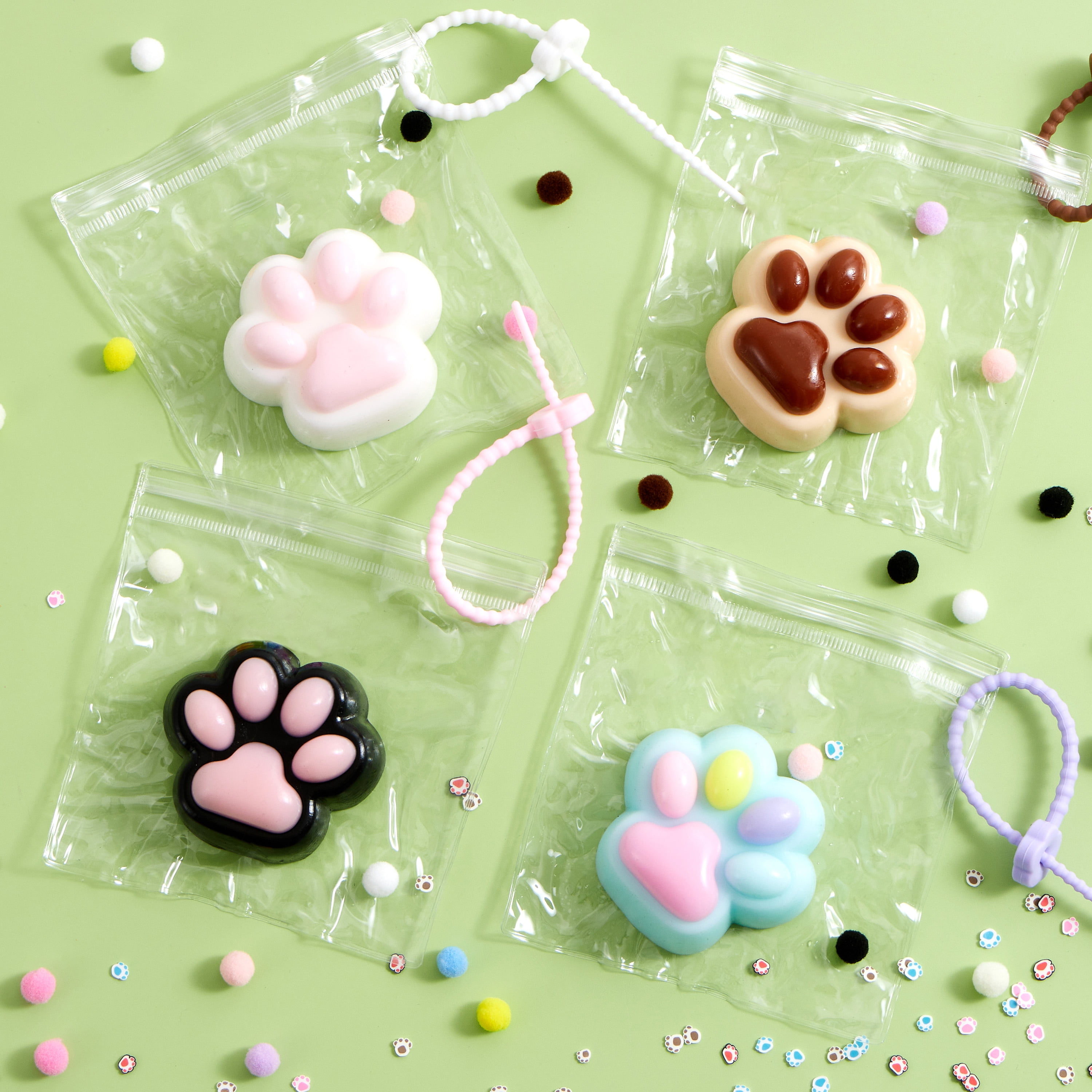 Joyfy 4 Pcs Taba Squishy Paw Squishy Fidget Toys for Adults Colorful Kawaii Fufu Squishies for Kids, Soft Squeeze Stress Relief Gifts for Birthday
