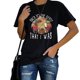 thumbnail image 1 of Camiseta de verano para mujer, de manga corta, cuello redondo, letras estampadas, transpirable y holgada, color negro, 1 of 6