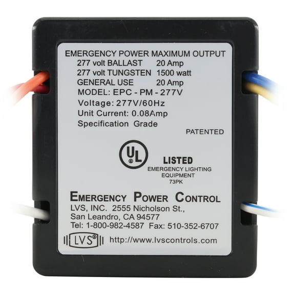 LVS Controls EPC-PM-277V Emergency Lighting Power Control, 20A, 1500W, 277V