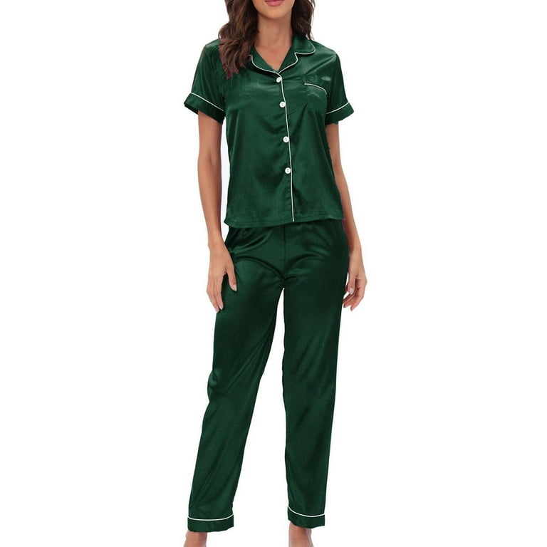 Women 2 Piece Homewear Silky Comfy Pajama Set Soft Lightweight Casual  Loungewear Short Sleeve Shirt and Pant Outfits