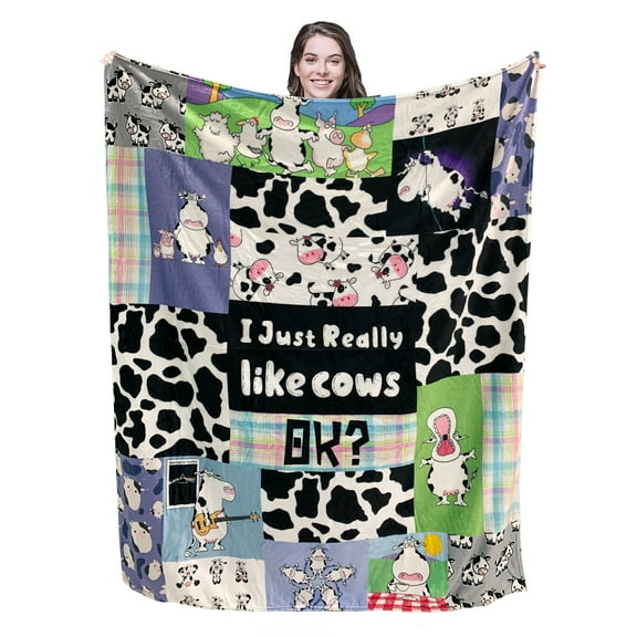 Cute Cow Print Blanket Warm Super Soft Micro Flannel Blanket for Bed Sofa Plane/Living Room Decor 40x50 Inch