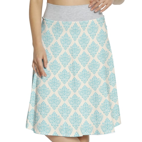 Women's Vintage Medieval Renaissance Design A-line Printed Skirt Casual Wear, L, Eggshell Pale Sky Blue, by Ambesonne