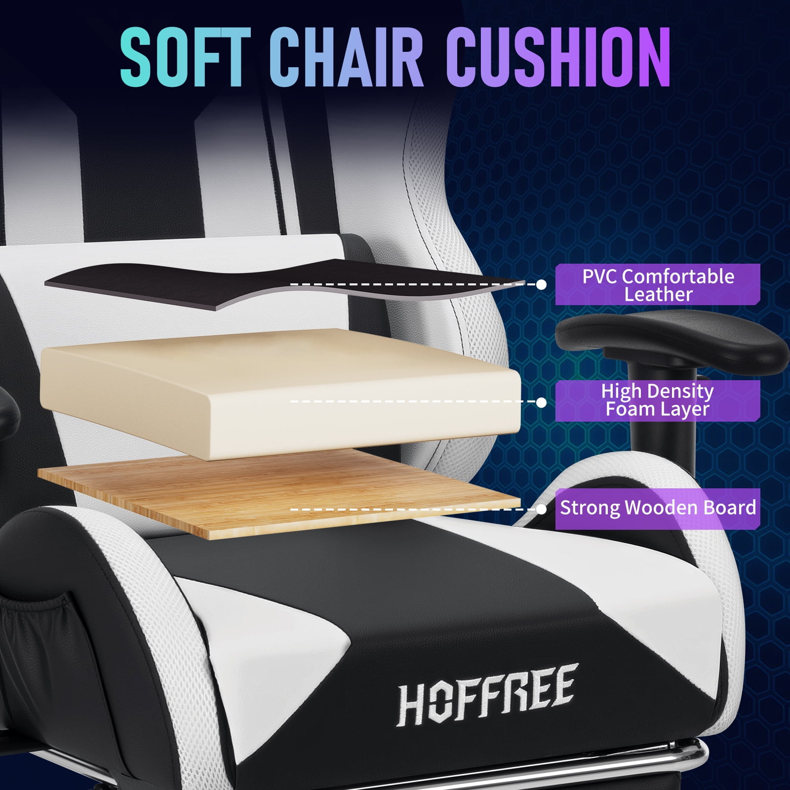 Hoffree LED Gaming Chair for Kids 8-14 Gaming Chairs for Teens with Adjustable Headrest and Lumbar Support Ergonomic PU Leather Kids Gaming Chair with Led Lights