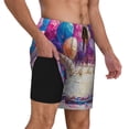 thumbnail image 2 of Sikiie Colorful Balloon Cake Celebration Print Men's Double Layer Swimming Trunks, Adjustable Waistband and Pockets Sports Swimming Trunks, Beach Swimwear-Large, 2 of 6