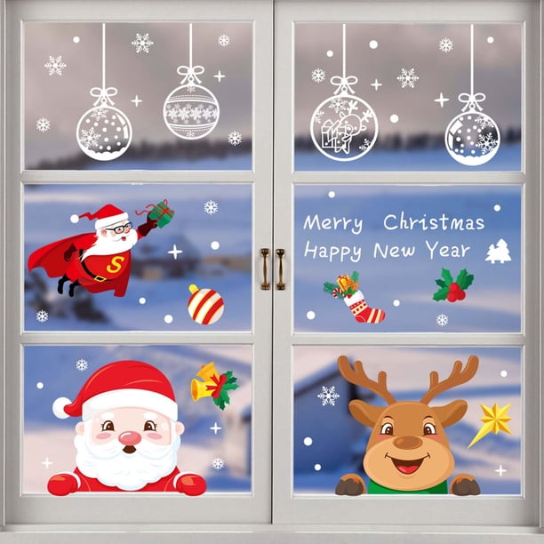 Decoración navideña Árbol de Navidad Ancianos Muñeco de nieve Copo de nieve Pegatina estática Combinación Decoraciones navideñas familiares Wmkox8yii fhajkh3449