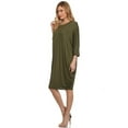 thumbnail image 2 of Women's Solid Casual Sexy Relax fit Dolman 3/4 Sleeve Side Draped Midi Dress, 2 of 5