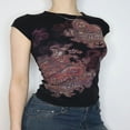 thumbnail image 2 of PENGXIANG T-Shirts à Col Rond pour Femmes Imprimé Vintage Manches Courtes Tops Grunge, 2 of 9