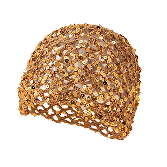 Hair Cap Hollow Out Sequin Mesh Handmade Polyester Breathable Elastic Lightweight Styling Wrap Accessory Women Adult, Khaki