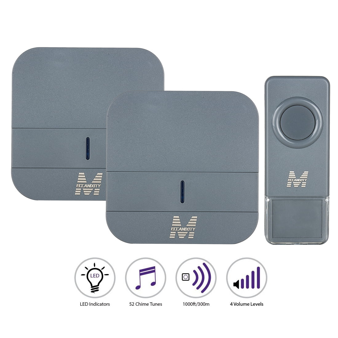 Meccanixity US Plugin Cordless Wireless Door Bell Kits 2 Receivers 1