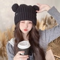 thumbnail image 3 of Guiexla Winter Women Hat Thickened Knitted Solid Color Elastic Warm Ear Windproof Anti slip Cartoon Ear Decor Soft Cold Resistant Lady Beanie, 3 of 8