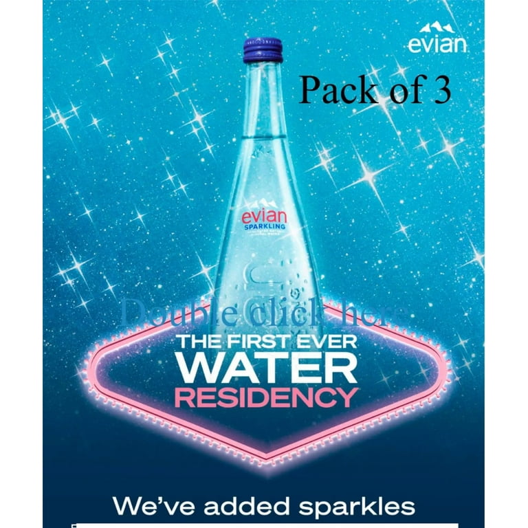 Evian 750mL Sparkling Glass Water Luxury 3 Glass Bottle, Allergens Free