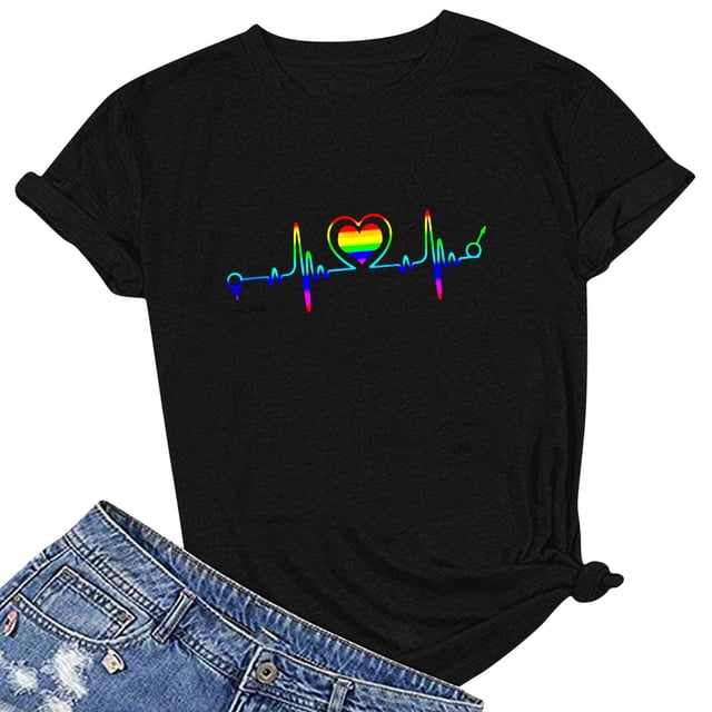 RKSTN T-Shirts Fierté Femmes T-Shirts Graphiques Arcs-en-Ciel T-Shirts LGBT T-Shirts Décontractés Col Rond Manches Courtes Hauts