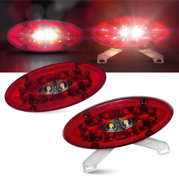 Command Electronics OEM 12V LED RV & Trailer Sealed Elliptical Tail Light with Backup Utility - License Plate Bracket - Made in USA - Hardware & Connectors Included | 2 Pack