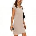 thumbnail image 2 of TaTaai Women's V-Neck Sleeveless Midi Dress Solid Color Loose Fit Casual Dress with Side Slit Lightweight Polyester Summer Wear Gift, 2 of 6