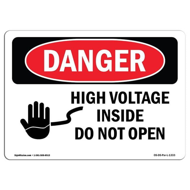 SignMission OS-DS-A-1824-L-1333 18 x 24 in. OSHA Danger Sign - High Voltage Inside Do Not Open