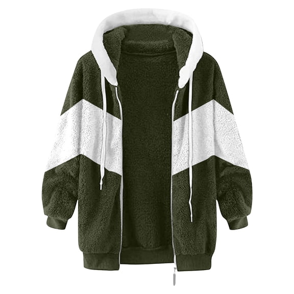 Tiqkatyck Womens Clothes Clearance Autumn and Winter Loose Plush Multi Color Panel Hooded Coat for Women Womens Tops M