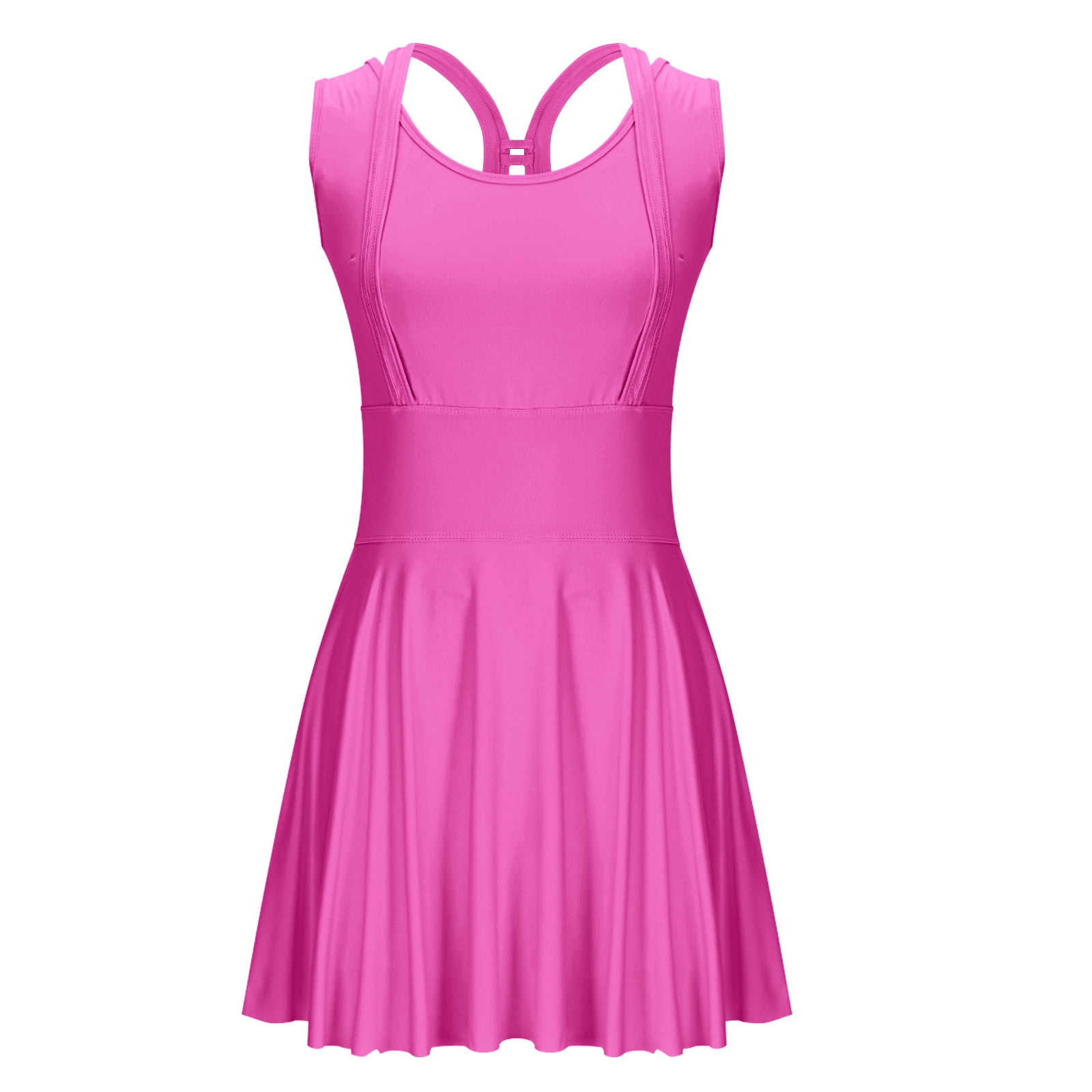 Zedker Tennis Dresses for Women Sleeveless 2-in-1 Athletic Golf Dress with Built-in Shorts Hot Pink Plus L