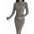 thumbnail image 3 of Women'S Fall Long Sleeve Bodycon Maxi Dresses Ruched Crew Neck Slim Fit Cocktail Party Dress Light Gray S, 3 of 10