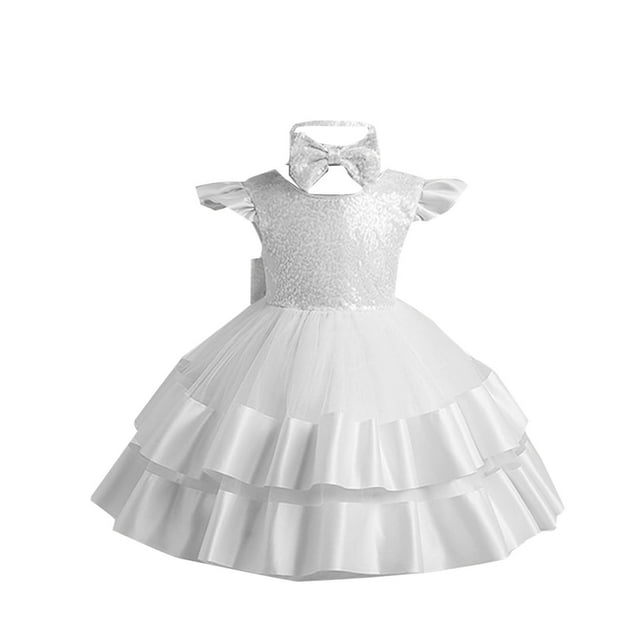 Odeerbi Niñas Verano Sparkly Lentejuelas Princesa Vestido Satén Tul Cumpleaños Vestido de Noche Ruffle Manga Arco Vestido de Flor Niña Vestidos Formales