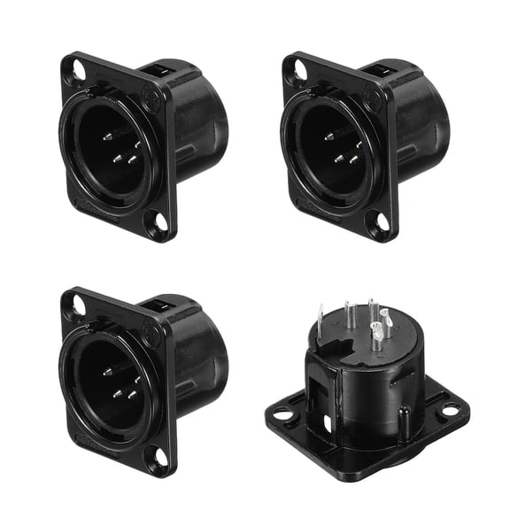 4pcs 4 Pin XLR Male Jack Socket, Microphone Adapter Audio Panel Mount,Black