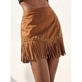 thumbnail image 4 of Women'S Suede Fringe Cowgirl Skirts Country Concert Outfit Western High Waisted Mini Skirt Western Caramel Color S, 4 of 9