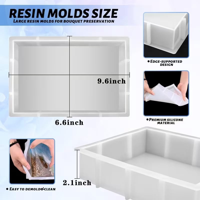 1 piece rectangular silicone mold for epoxy resin - deep cast mold for flower preservation, DIY art and home or office decoration - with dandelion and snail design, silicone resin mold