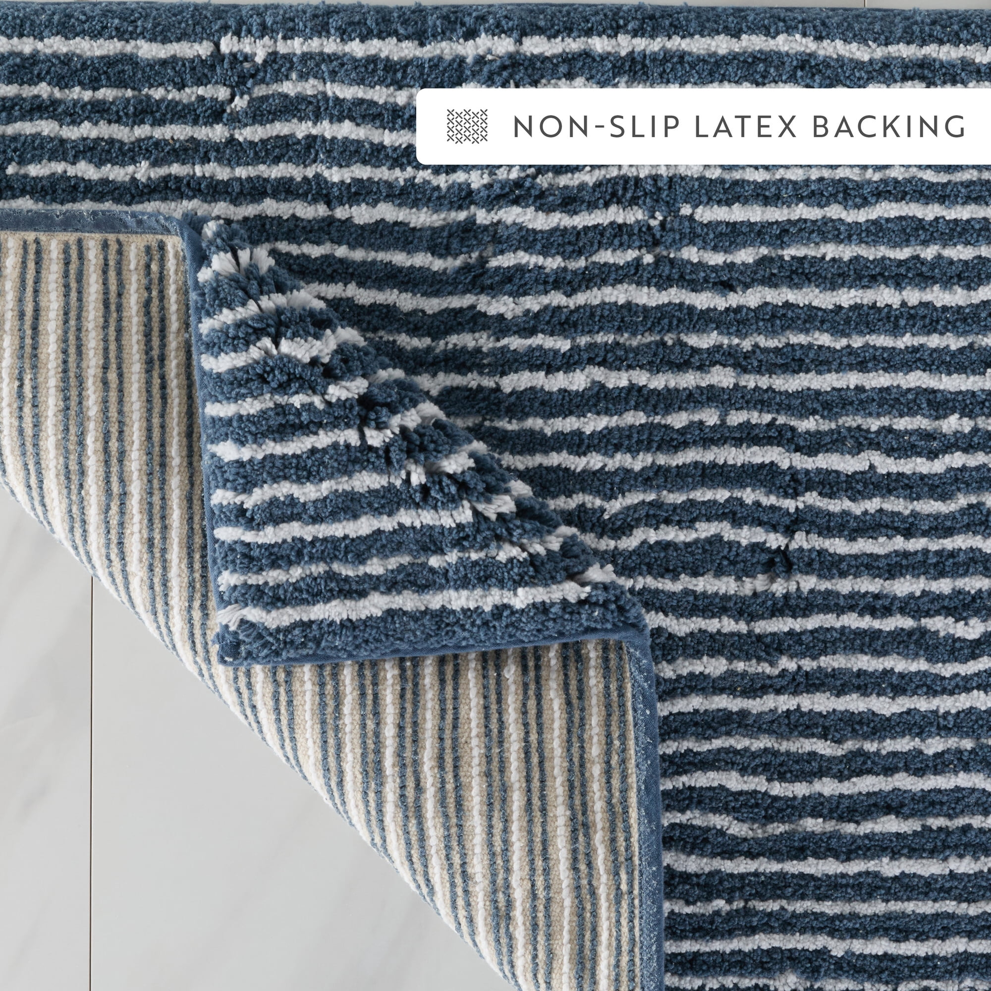 Noble Linens Pinstripe Cotton Bath Mat, 34 in x 21 in, Navy