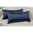 thumbnail image 3 of Aiking Home 12x24 Inches Faux Silk Rectangular Throw Pillow Cover, Zipper Closure, Navy (Set of 2), 3 of 7